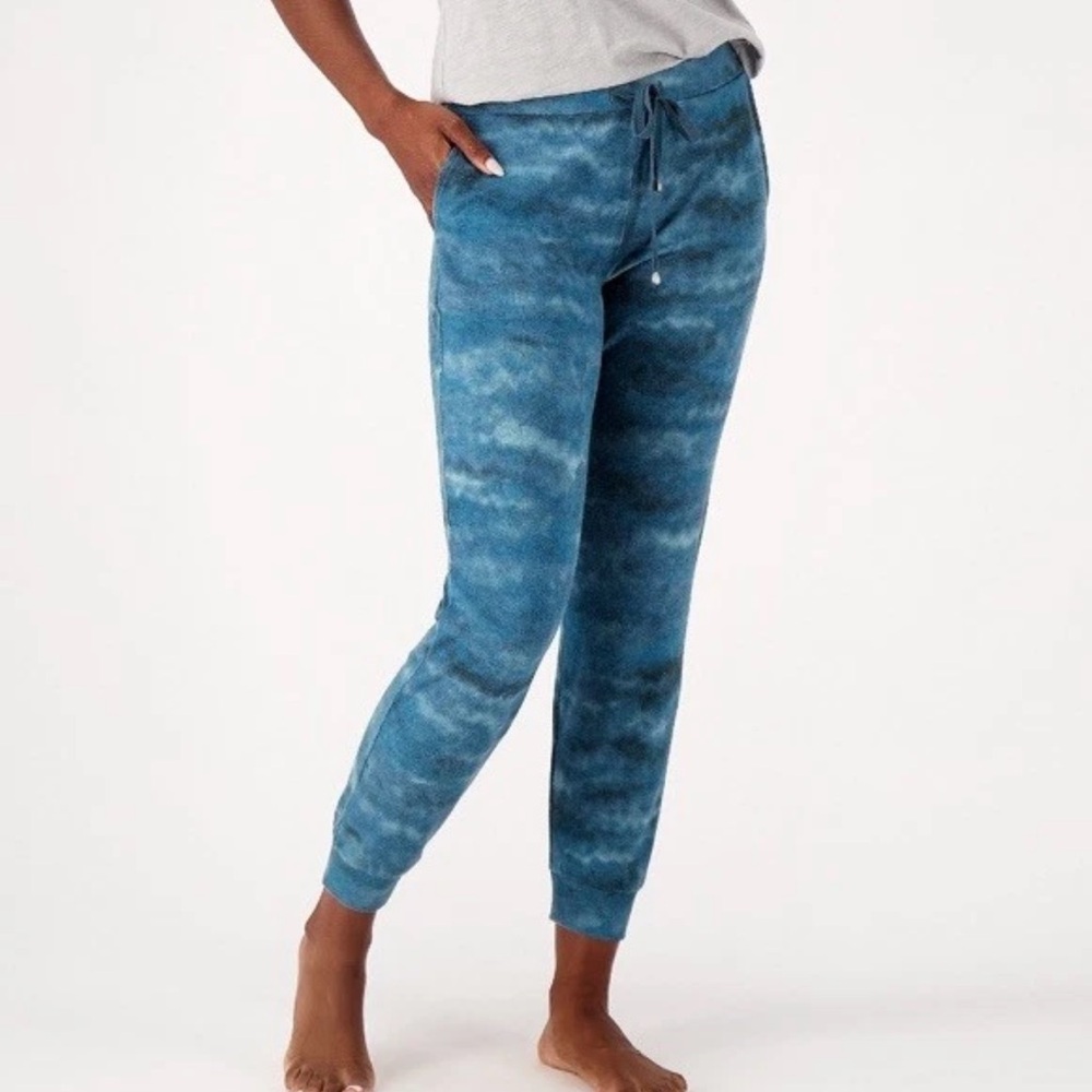 Susan Graver Lifestyle Regular Printed Cashmoozie Jogger Pants Teal Sz 2X